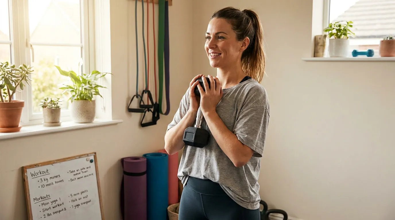 Woman performing a goblet squat with a dumbbell, demonstrating strength training as a normal, accessible activity for women for Strength Training for Women